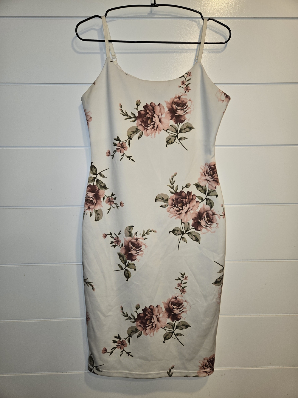Floral Slip Dress - Cream with Pink Rose Print